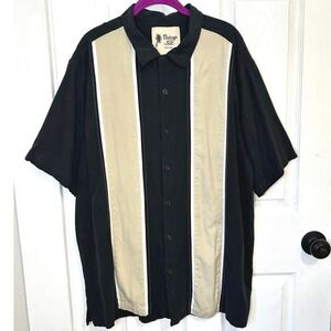 Vintage  Silk Circa 1969 Black/Cream Stripe Button Up Shirt 2XT Mod Retro Style